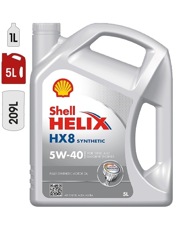 Huile Moteur SHELL Helix HX8 5W40   Marque SHELL - Emballage  Bidon 5L - Normes API API SN/CF - Normes ACEA ACEA A3/B3/B4